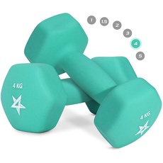 Yes4All WCZV Hex Neopren Hanteln Set Gewichte für Krafttraining Yoga Pilate - Kurzhanteln 2er set, Dumbbells Set für Frauen Männer, 4 kg hanteln 2 er set türkisblau