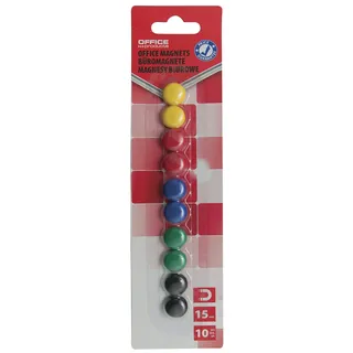 Office Products Magnete für Magnettafel / 10 Stück Bunt/ 15 mm Rund/Starke Whiteboard Magnete/Blister/Kühlschrankmagnete/Kühlschrank Schließfach Magnet/Dekorative