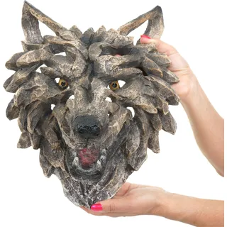 Deko Schädel HWC-H41, Wanddeko Kopf Trophäe, Polyresin Indoor Outdoor  Wolfskopf 32cm - Grau