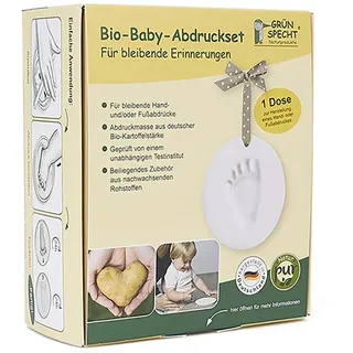 gr�nspecht GRÜNSPECHT Bio-Baby-Abdruckset, 1 Dose Abdruckmasse & Zubehör, Baby Handabdruck & Fußabdruck, aus zertifizierter Bio-Kartoffelstärke, Geschenk Geburt (678-00)