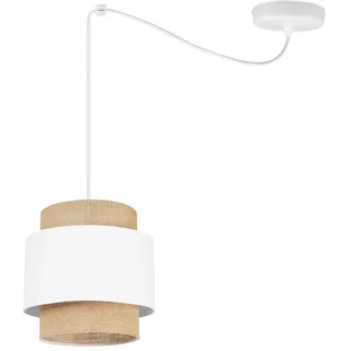 Light-Home Boho Hängelampe - Rattan Lampe - Deckenlampe für Wohnzimmer Schlafzimmer und Esszimmer - Pendelleuchte aus Metall mit Lampenschirm aus Stoff - E27-1-Flammig - Weiß und Jute