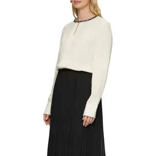 s.Oliver BLACK LABEL Langarmbluse mit dekorativer Applikation am Ausschnitt, beige