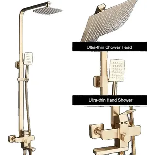 Duschmischer Wasserhahn, Mattschwarz, Wandmontage, Gebürstetes Gold