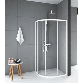 Aurlane Glasdusche Factory Rund mit Schiebetür 90 x 200 cm weiß Klarglas