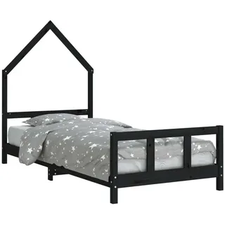 Kinderbett Schwarz 90x190 cm Massivholz Kiefer - Schwarz