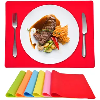 Silikon-Tischsets, 6er-Set, Tischsets für Esstisch, Küche, Tisch, wasserdicht, bunt, für Kinder, Babys, Kleinkinder, rutschfest, hitzebeständig, 40,6 x 30,5 cm