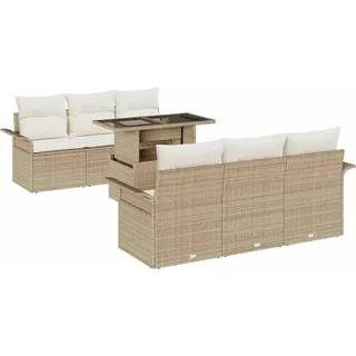 vidaXL Gartensofa-set mit Kissen 7 pcs Beige Poly-Rattan - Beige