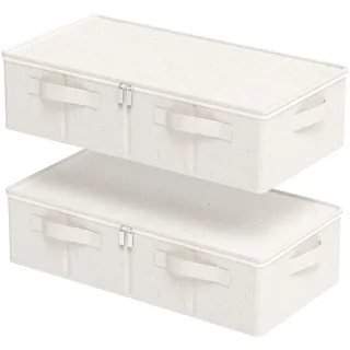 ENUMAIL Unterbett Aufbewahrungsbox, Faltbare Tasche für Bettlaken mit Deckel, Unterbettbox Organizer mit Reißverschluss, für Kissen Kleidung Decken Bettdecken, 60×30×15cm, Beige, 2 Stück