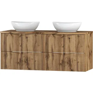 Badezimmer Doppelwaschtisch mit 120 cm Breite in Eiche mit gerillter Front, 4 Schubladen - CALURI-140 - Braun