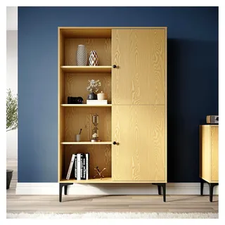Vitrinenschrank, Hochschrank, 100x35x160 cm, mit 8 Fächern, 2 Türen, Bücherschrank mit 2 höhenverstellbaren Regalen für Wohnzimmer, Schlafzimmer, Küche, Esszimmer, Büro, Holzfarbe - Braun