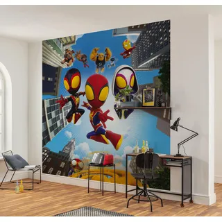 KOMAR Marvel Spidey and His Amazing Friends Web Spinners - Größe 250 x 250 cm - Kinderzimmer, Kindertapete Tapete