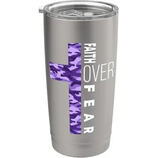 Religiöser Bibelvers "Faith Over Fear", christliches Camouflage-Kreuz Doppelwandiger Edelstahl-Thermobecher