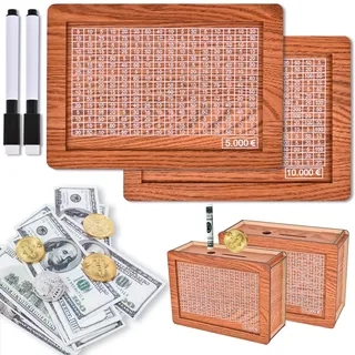 2PCS Sparbox mit Zahlen Ankreuzen Spardose 5000+10000 Euro Money Holzspardose Geld Sparen Box Ziel Sparkasten Geldsparbox Kumbara aus Holz Deine Challenge Sparziel Holzsparbox Erwachsene Sparkasse