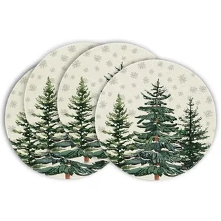 Artoid Mode Kiefern Schneeflocken Weihnachten Runde Platzsets 4er Set, 37cm Winter Xmas Tischset Waschbar Platzdeckchen Küche Party Deko
