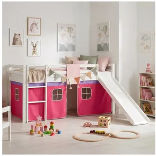Homestyle4u Hochbett Spielbett 90 x 200 cm Kiefer massiv lackiert pink