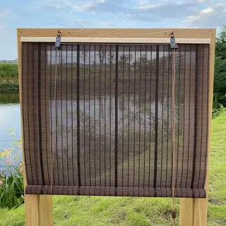 XiuXiu Bambusrollo Bambus Rollos Raffrollos Rollo aus Bambus aussenbereich sichtschutz Sonnenschutz Jalousie für Fenster und Türen,Dunkelbraun,B71 x H122 cm
