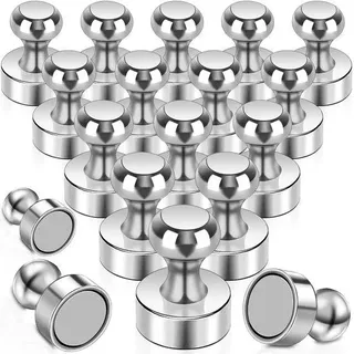 Unyqoos® 18er Set leistungsstarke Mini-Magnete 16 x 12 mm, kegelförmig, 3‐lagige NiCuNi-Beschichtung, hält bis 24 A4-Blätter – für Kühlschrank & Magnettafel - Silber