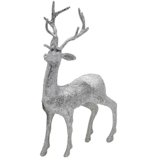 Weihnachten Rentier Hirsch 25cm Stehend Silber Glitzer Dekoration