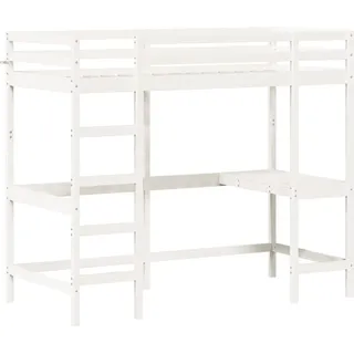 Hochbett mit Schreibtisch Weiß 90x190 cm Massivholz Kiefer - Weiß