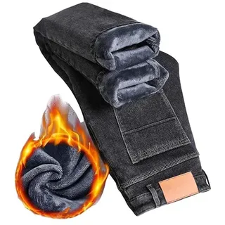 Jeans Herren Gefüttert Winter Warme Jeanshose Thermojeans Thermohose Slim Fit Jeans Länge Thermokleidung Thermo Arbeitshose