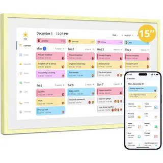 Dragon Touch 15.6 Zoll Digitaler Kalender Wand - 1920 * 1080 FHD Elektronischer Wandkalender Familienplaner mit 32GB Speicher und Wandhalterung, Touchscreen Intelligenter Tischkalender-Gelb