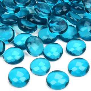 Vorentxia 200 Stück Glassteine Deko 900g Muggelsteine Blau Glasnuggets Kristall Muggelsteine Groß Flache Dekosteine Glas Mosaiksteine für Aquarium Landschaftsbau Garten Blumentopf