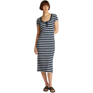 Tommy Hilfiger Damen Bodycon Kleid Henley Gold Slim Fit, Mehrfarbig (Dark Night Navy/Calico STP), M