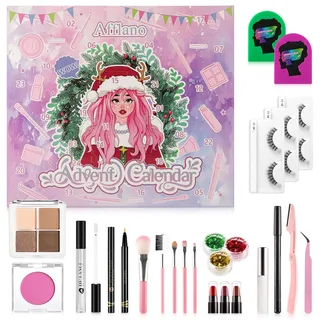 DE'LANCI Make-up Adventskalender 2024 für Teenager-Mädchen, Weihnachts-Make-up-Schönheits-Adventskalenderset, 24-Tage-Weihnachts-Countdown-Kalender-Überraschungsgeschenk-Komplettset für Frauen