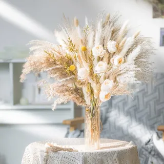 Pampasgras, getrocknet, 60 Stück, natürliche Trockenblumen, Dekoration, DIY, Trockenblumen, Bouquet, Pampasgras, Schilfrohrblumen, Dekoration, ideal für Boho, Wohnzimmer, Schlafzimmer und Vasen