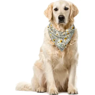ABAKUHAUS Gekritzel Haustier Bandana, Gelbe Frühlingsblumen, 40x40 cm, Yellow Sea Green Schwarz - Gelb