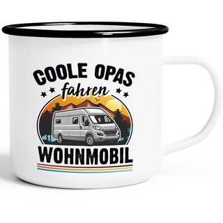 Moonworks® Emaille-Tasse Camping Home is where the Stellplatz is Geschenke für Camper Wohnmobil Spruch lustig emaille-weiß-schwarz standard