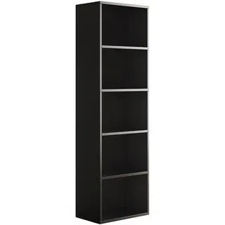 Vicco Bücherregal Bob Schwarz 40 x 132 cm mit 5 Fächern , Holzwerkstoff , Rechteckig , 40x132x24 cm , Wohnzimmer, Regale, Bücherregale