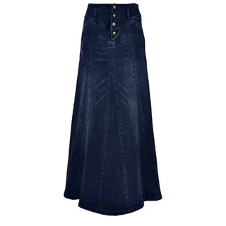 Chartou A-Linien-Maxirock aus Denim für Damen, Retro-Stil, mit Knopfleiste und verpacktem Hüftbereich