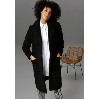 Kurzmantel ANISTON CASUAL, Damen, Gr. 46, schwarz, Plüsch, Obermaterial: 100% Polyester. Futter: 100% Polyester, Strukturmuster, unifarben, lässig geschnitten kniefrei, Mäntel Kurzmantel, in Plüsch-Optik