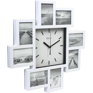 Miraval Design Bilderrahmenuhr Wanduhr mit 8 Bilderrahmen zum Individualisieren 350 mm lautlos kein Ticken Japanisches Quarzuhrwerk