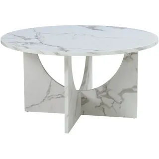 [en.casa] Couchtisch Rindal rund 80 x 42 cm Marmoroptik, weiß - Weiß