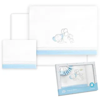 Interbaby Baby-Bettwäsche aus Baumwolle – Auto/Moses/Babywanne – Elefantenbär, Luftballons, 3-teiliges Set, Spannbettlaken + Bettbezug + Kissenbezug