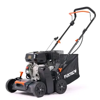 FUXTEC Benzin Vertikutierer FX-BV240ECO, Rasenlüfter mit 4-Takt Motor 4,1kW 212cc, 400mm Arbeitsbreite, 15 Messer, zentrale Arbeitstiefenverstellung -15 bis +5 mm, 40L Fangkorb, Front Tragegriff
