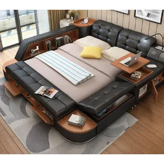 Multifunktion Bett Betten Ehebett Doppelbett Polsterbett Schlafzimmer Lederbett - Schwarz