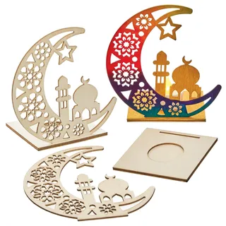 Baker Ross FN360 Hölzerne Mondsichel Ramadan Teelichthalter - Packung mit 3,