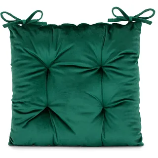 AmeliaHome Stuhlkissen mit Bändern 40x40 cm Sitzkissen Samt Velvet Optik Aleksa Flaschengrün