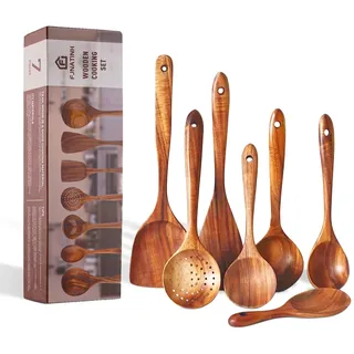 FJNATINH Holzspatel-Set aus natürlichem Teakholz, Küchenhelfer, Holzlöffel
