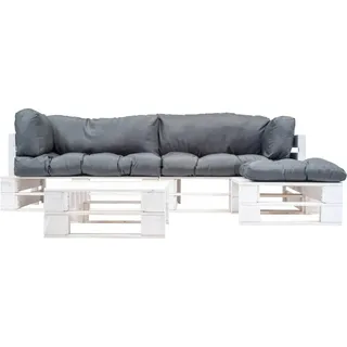 vidaXL 4-tlg. Paletten-Lounge-Set mit Kissen in Grau Holz - Grau