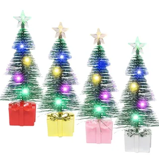 LED Mini Weihnachtsbaum, 4 Stück Kleiner Weihnachtsbaum mit Beleuchtung, Tannenbaum Künstlich Klein, Bunte Lichter Weihnachtsbaum, Weihnachtsbaum Klein, Mini Tannenbaum Weihnachtsdeko Tisch Geschenk