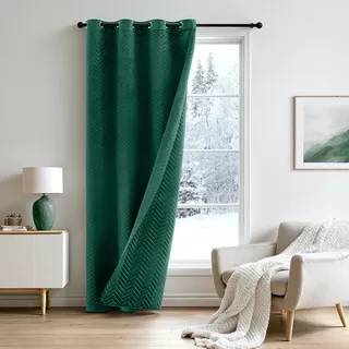 MIULEE Thermovorhang Türvorhang Doppelter Samt Vorhänge Verdunkelnd Samt Gardinen Blickdicht - Wärmeschutz Verdunklungsvorhang mit Ösen für Wohnzimmer, H200 x B132 cm, Smaragdgrün, 1 Stück