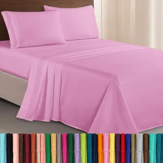 Elegant Comfort Luxuriöses 1500 Premium-Bettwäsche-Set aus Mikrofaser in Hotelqualität, dreireihig, Bestickt, weichstes 4-teiliges Bettlaken-Set, Knitter- und lichtbeständig, King, Hellrosa
