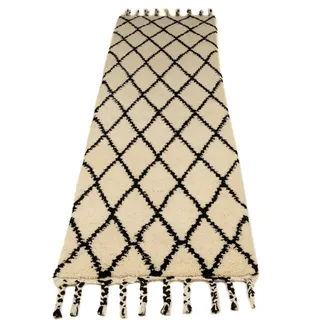 THEKO Wollteppich »MARMOUCHA 05« rechteckig 24 mm Höhe reine Wolle, Rauten Design, mit Fransen, auch als Läufer, schwarz