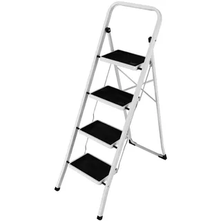 Bakaji Quadratische Klappleiter, platzsparende Leiter mit 4 rutschfesten Stufen und Sicherheitsgriff, Struktur aus Stahl und Gummibeschichtung, maximale Traglast 150 kg