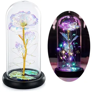 Glasseam Die Schöne Und Das Biest Rose In Glaskuppel LED-Lichter Kristallrose Blumen Geschenk Zum Geburtstag Jubiläum Valentinstag Hochzeit Freundin Frau Frauen