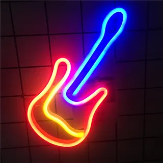 LED Neon Schild Gitarre Blau/Pink 30x13.5cm - Music Wanddeko für Studio & Bar - Dual USB oder Batterie - Bunt